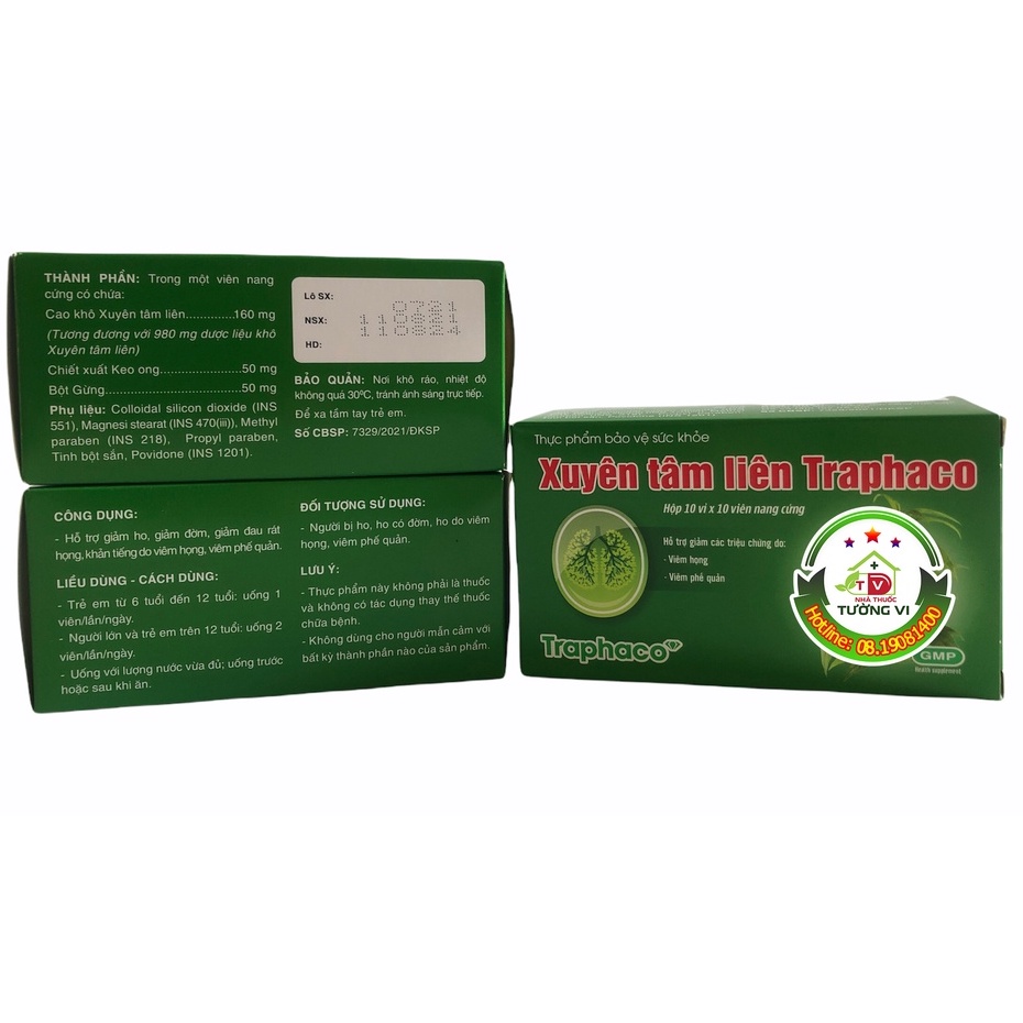 CHÍNH HÃNG] Xuyên Tâm Liên Traphaco - Hỗ trợ giảm các triệu chứng ho, viêm  họng, viêm phế quản - Hồ sơ sức khỏe